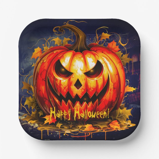 Plato De Papel Calabaza asquerosa de Halloween Night (Anverso)