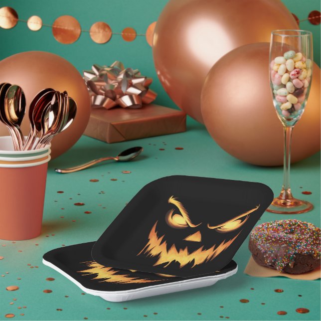 Plato De Papel Calabaza asustada Jack O Lantern Face Halloween (Multi)
