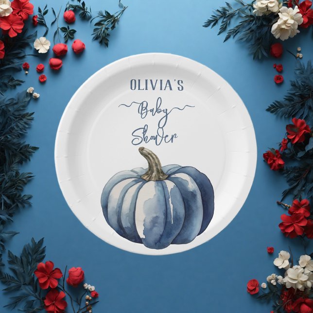 Plato De Papel Calabaza azul acuarela Boho Baby Boy Shower (Subido por el creador)