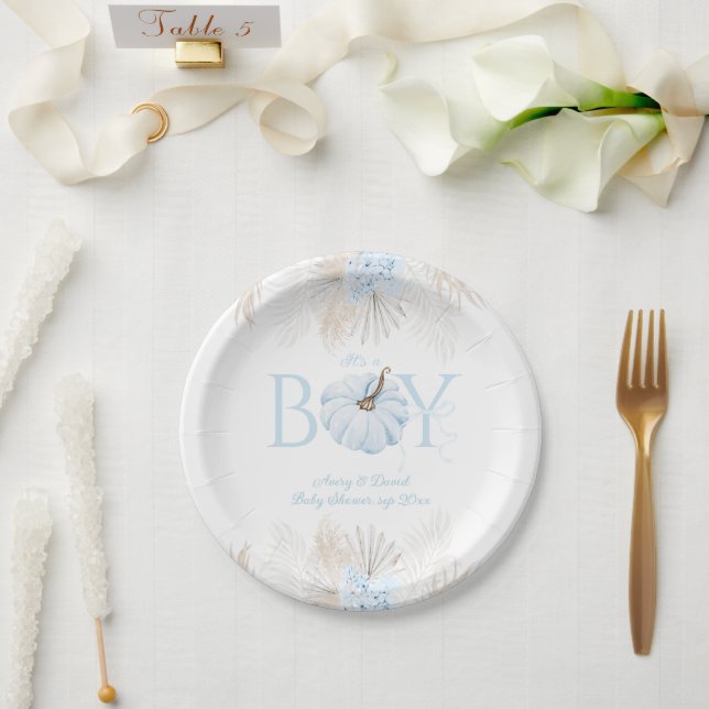 Plato De Papel Calabaza azul Boho Es un Baby Shower de niño caído (Boda)