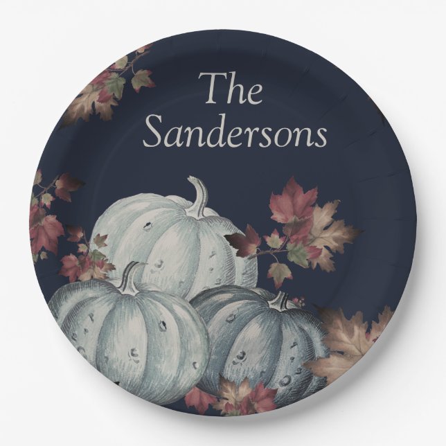 Plato De Papel Calabaza azul Fiesta otoño, feliz día de gracias (Anverso)