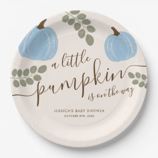 Plato De Papel Calabaza azul lindo Eucalyptus Fall Boy Baby Showe