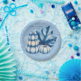 Plato De Papel Calabaza azul y Baby Shower de niño hoja