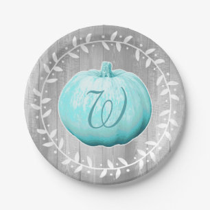 Plato De Papel Calabaza azul y guirnalda del cortijo rústico