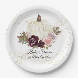 Plato De Papel Calabaza Baby Shower Purpurina de oro floral borgo