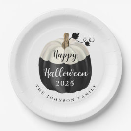 Plato De Papel Calabaza blanca y negra linda feliz Halloween 2022