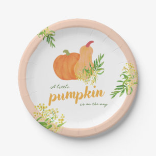 Plato De Papel Calabaza Caída acuarela floral Decoración de Baby 