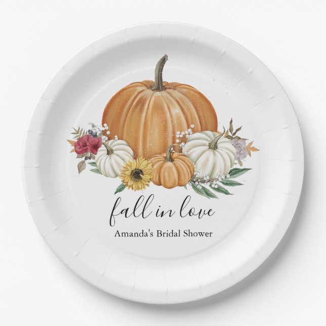 Plato De Papel Calabaza Caída Bridal Ducha Placas de papel (Anverso)