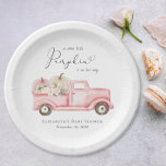 Plato De Papel Calabaza Camión Floral Acuarela Niña Ducha<br><div class="desc">Elegantes placas de papel para la ducha de su bebé con "una calabaza dulce está en camino" en una simple tipografía gris y un guión con un latido cardíaco y acuarelas de un camión vintage que lleva calabazas rosas y cremas y ramos de flores.</div>