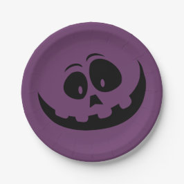 Plato De Papel Calabaza cara morada Halloween