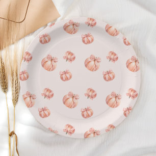 Plato De Papel Calabaza con Baby Shower Chica de arco rosado