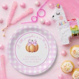 Plato De Papel Calabaza con lazo rosa en jaula baby shower