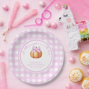 Plato De Papel Calabaza con lazo rosa en jaula baby shower