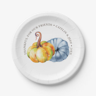 Plato De Papel Calabaza de Acción de Gracias acuarela personaliza