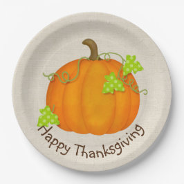 Plato De Papel Calabaza de Acción de Gracias en Burlap