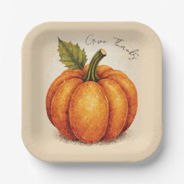 Plato De Papel Calabaza de Acción de Gracias Grano Artístico