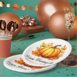 Plato De Papel Calabaza de Acción de Gracias y hojas de otoño per