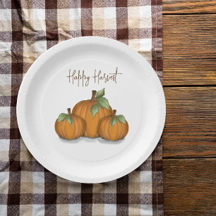 Plato De Papel Calabaza de acuarela de otoño elegante cosecha