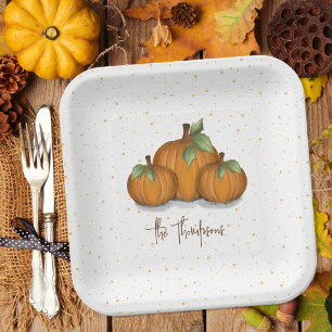 Plato De Papel Calabaza de acuarela de otoño elegante cosecha