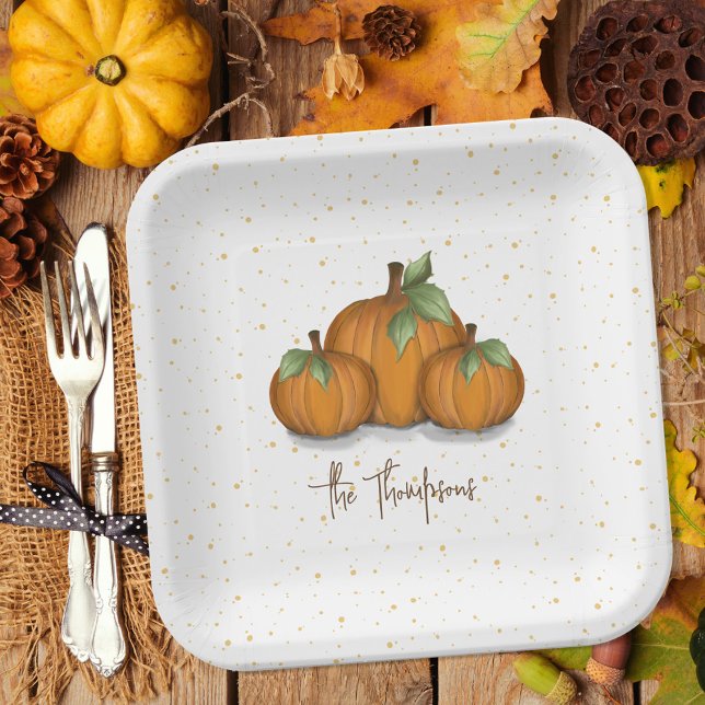 Plato De Papel Calabaza de acuarela de otoño elegante cosecha (Cute Autumn fall pumpkins custom paper plates. )