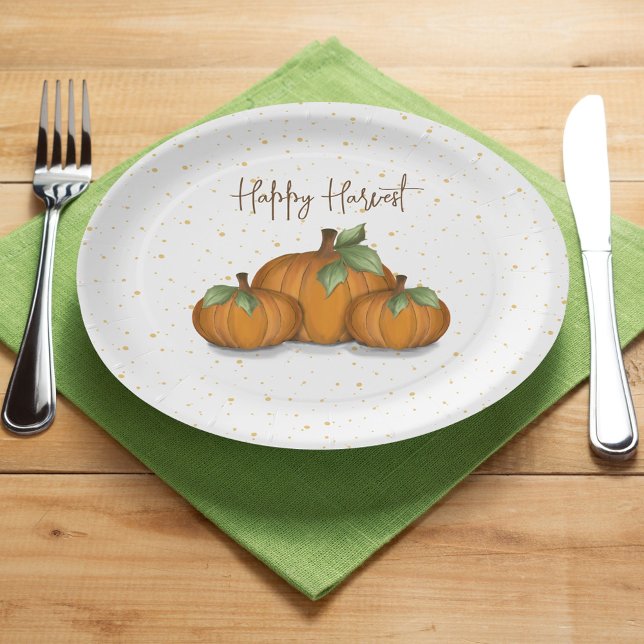 Plato De Papel Calabaza de acuarela de otoño elegante cosecha (Simple pumpkin harvest Autumn custom paper plate. )