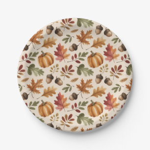 Plato De Papel Calabaza de Acuarela Naranja Terrosa de Otoño Hoja