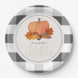 Plato De Papel Calabaza de búfalo negro comprueba Baby Shower