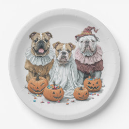 Plato De Papel Calabaza de Bulldoges ingleses de Halloween