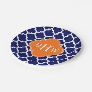 Plato De Papel Calabaza de calabaza azul marino Wt Chevron Quatre
