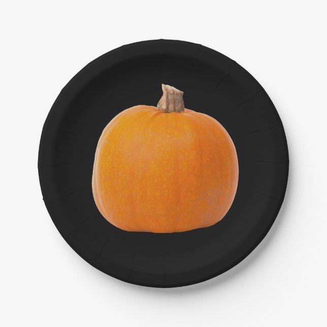 Plato De Papel Calabaza de cosecha de Naranja grande (Anverso)
