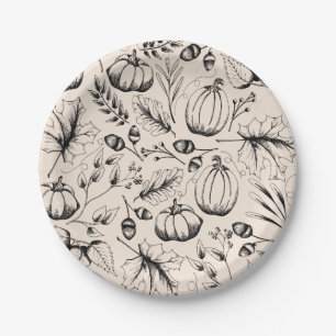 Plato De Papel Calabaza de cosecha de otoño