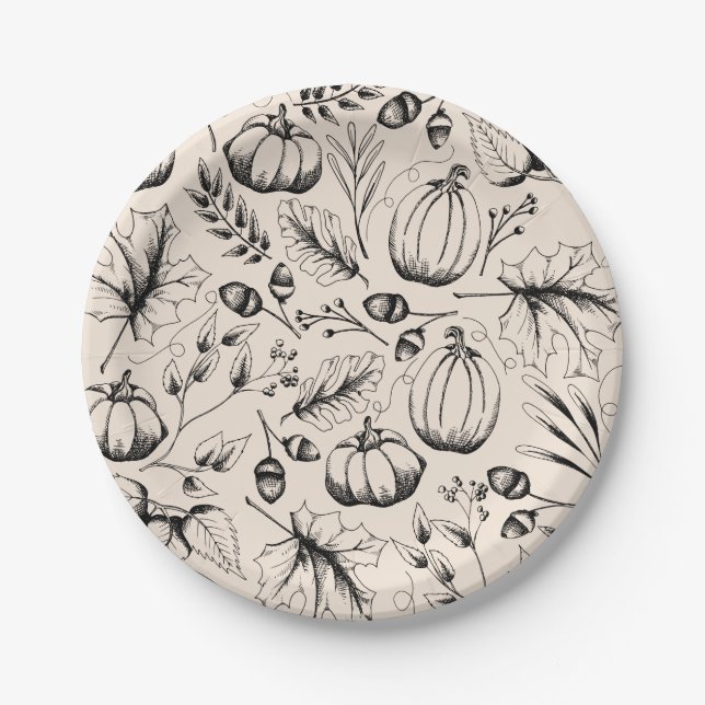 Plato De Papel Calabaza de cosecha de otoño (Anverso)