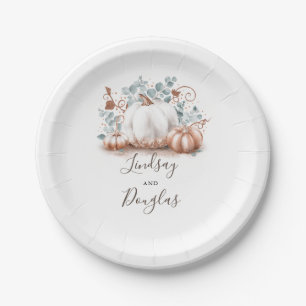 Plato De Papel Calabaza de cosecha de otoño en oro rosa y blanco