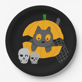 Plato De Papel Calabaza de gato negro sacude a los niños Hallowee