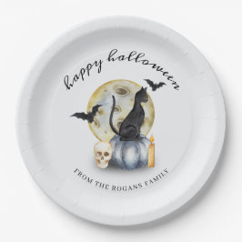 Plato De Papel Calabaza de gatos de Halloween espeluznante