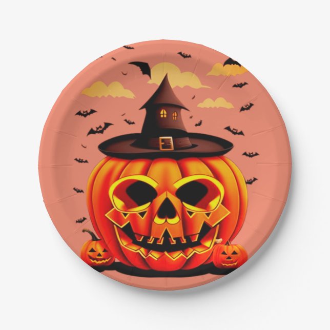 Plato De Papel Calabaza de Halloween (Anverso)