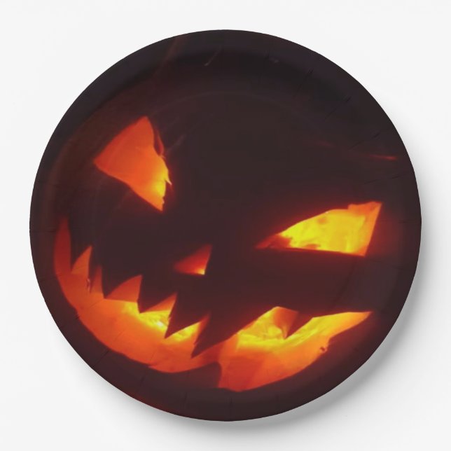 Plato De Papel Calabaza de Halloween asustada (Anverso)
