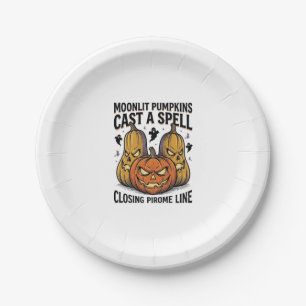 Plato De Papel Calabaza de Halloween Cita Jack O Linterna ilumina