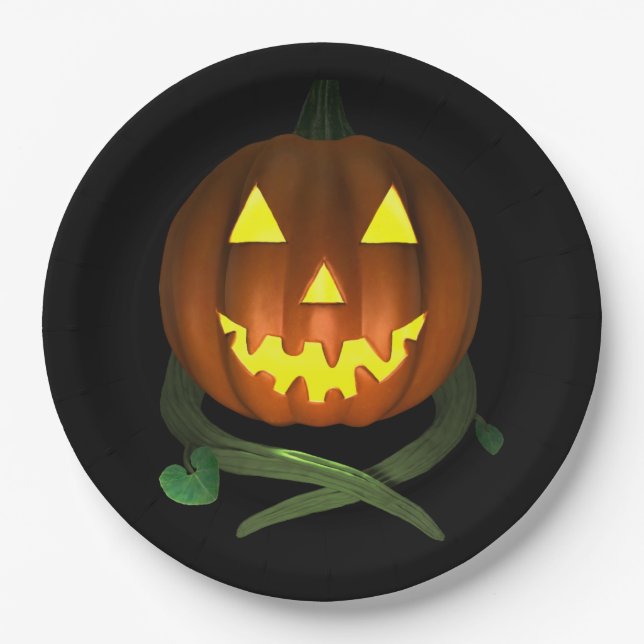 Plato De Papel Calabaza de Halloween con vides (Anverso)