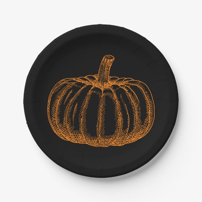 Plato De Papel Calabaza de Halloween esbozada (Anverso)