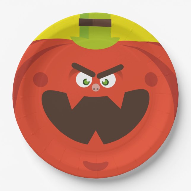 Plato De Papel calabaza de halloween hambrienta (Anverso)