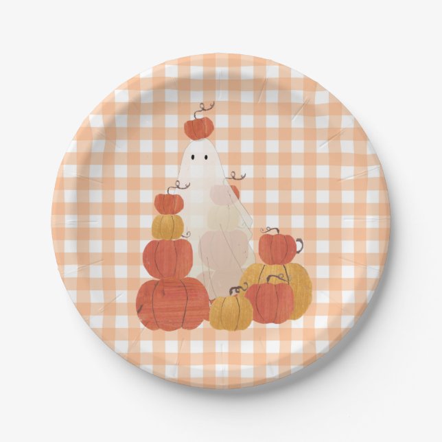 Plato De Papel Calabaza de Halloween invisible suave Ghost Gingha (Anverso)