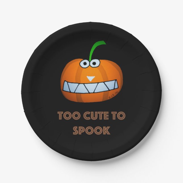 Plato De Papel calabaza de Halloween linda con cara divertida (Anverso)