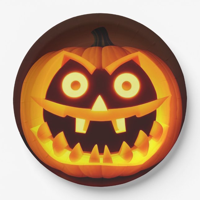 Plato De Papel Calabaza de Halloween tallada (Anverso)