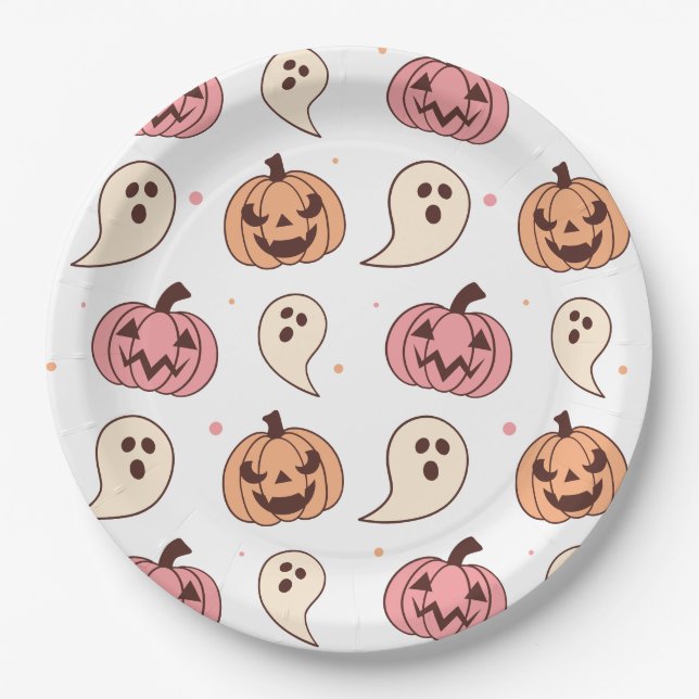 Plato De Papel Calabaza de Halloween y fantasma (Anverso)