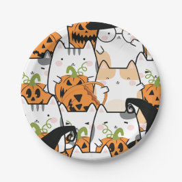 Plato De Papel Calabaza de Halloween y papel para gato