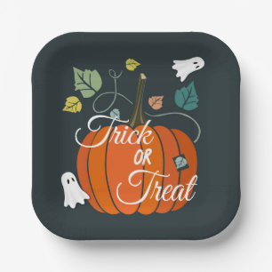 Plato De Papel Calabaza de Halloween y truco o truco de fantasmas
