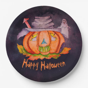Plato De Papel Calabaza De Halloween Y Un Fantasma
