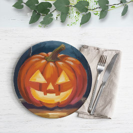 Plato De Papel Calabaza de Jack-O-Lantern de Halloween