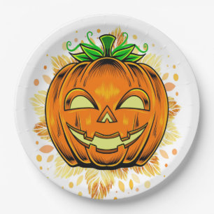 Plato De Papel Calabaza de la Canasta de la Fiesta de Halloween